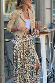 Unique Print High-Waisted Casual Slit Maxi Skirt
