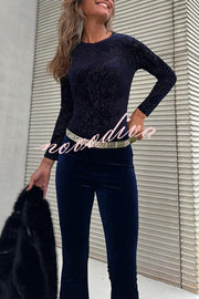 Caty Velvet Mesh Unique Pattern Long Sleeve Stretch Bodysuit