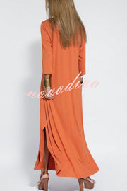 Solid Color V-neck Casual Slit Maxi Dress