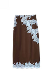 Sunday Social Contrast Color Satin Lace Trim Mid Rise Maxi Skirt