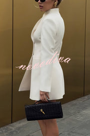 Kayleen Stand V-neck Decorative Metal Button Long Sleeve Pocket Blazer Mini Dress