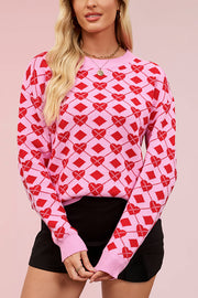 Fashionable Heart-shaped Jacquard Loose Long-sleeved Knit Sweater