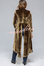 Vintage Velvet Long Loose Pocket Slit Coat