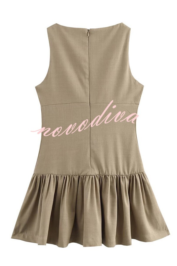 Solid Bow Round Neck Sleeveless Mini Dress