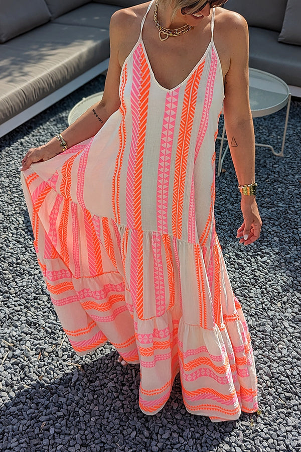 Away on Vacay Ethnic Print A-line Cami Maxi Dress