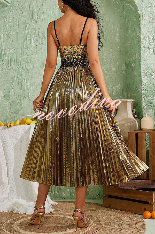 Fashion Metallic Fabric Elastic Waist Beach Midi Skirt