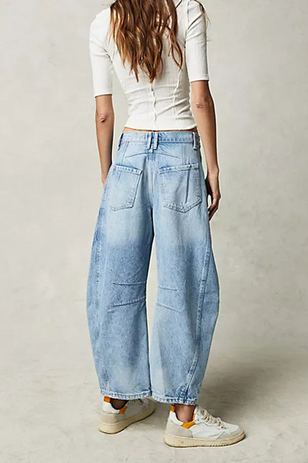 Rina Denim Mid-Rise Pocket Tapered Hem Barrel Jeans