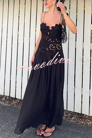 Stephanie Flower Crochet Lace Bust Chiffon Fluffy Hem Maxi Dress