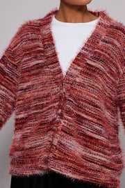 Fashionable Mixed Color Loose V-neck Casual Knit Cardigan