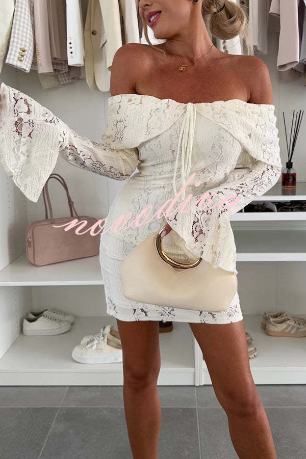 Solid Color Lace Off Shoulder Lace Sexy Slim Mini Dress