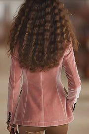 Gold Velvet Leopard Print Patchwork Lapel Long Sleeve Elegant Blazer