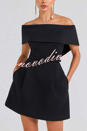 Elegant Evening Lapel Bandeau Removable Belt Pocketed Mini Dress