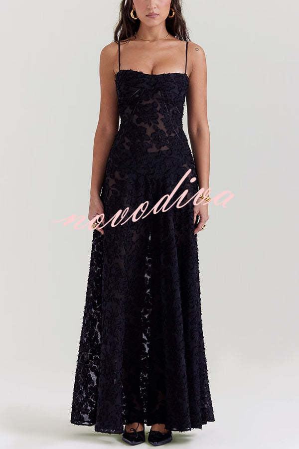 Fashion Sexy Suspenders See-through Holiday Slim Maxi Dress