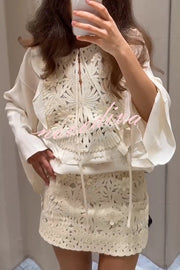 Fashion Floral Hollow Embroidery Slim Mini Skirt