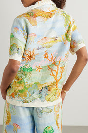 Unique Printed Lapel Short Sleeve Loose Shirt and Elastic Waist Casual Pocket Vacation Pants Set