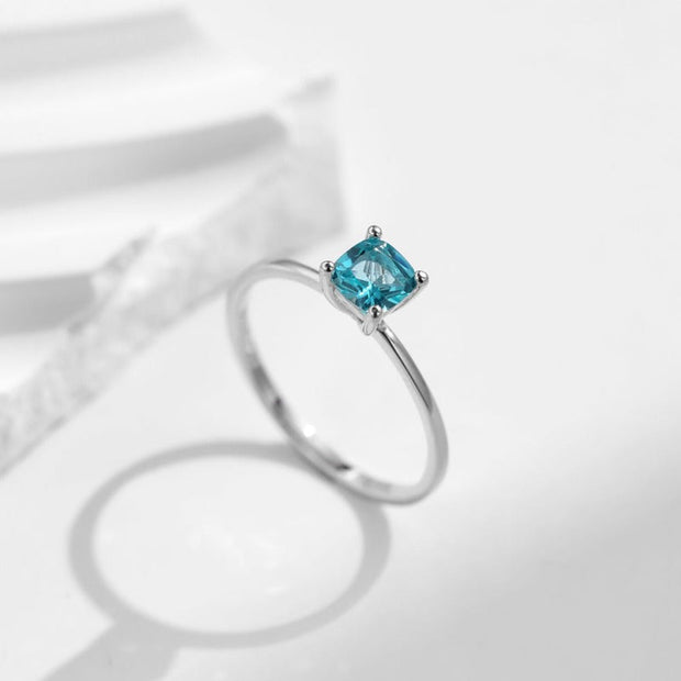 Classic Solitaire Cushion Cut Paraiba Tourmaline Sterling Silver Engagement Ring