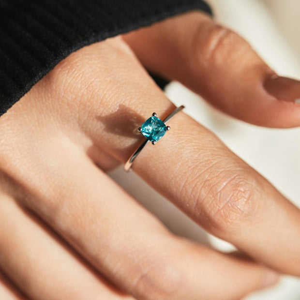 Classic Solitaire Cushion Cut Paraiba Tourmaline Sterling Silver Engagement Ring