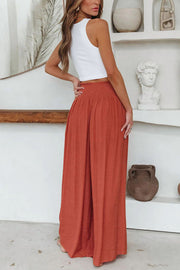 Travel Halfway Smocked Pocketed Wide Leg Pants