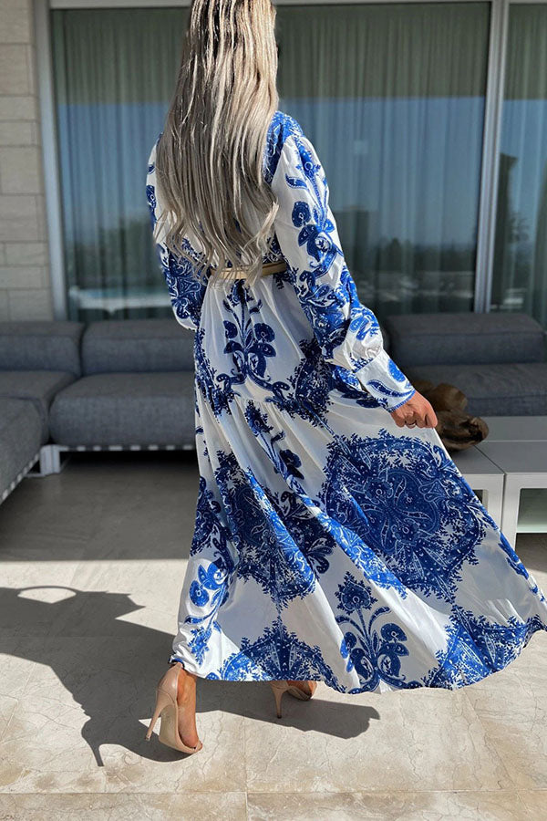 Sunshine on The Horizon Baroque Print Maxi Dress