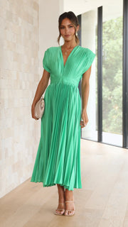 Hello Gorgeous Satin Pleated Party Midi Dress