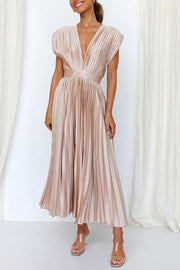 Hello Gorgeous Satin Pleated Party Midi Dress