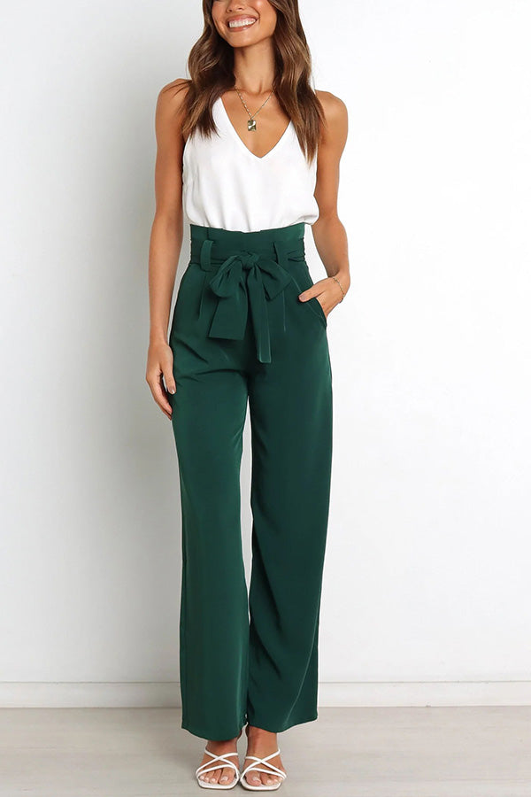 In Vogue Belted Pocketed Wide Leg Pants