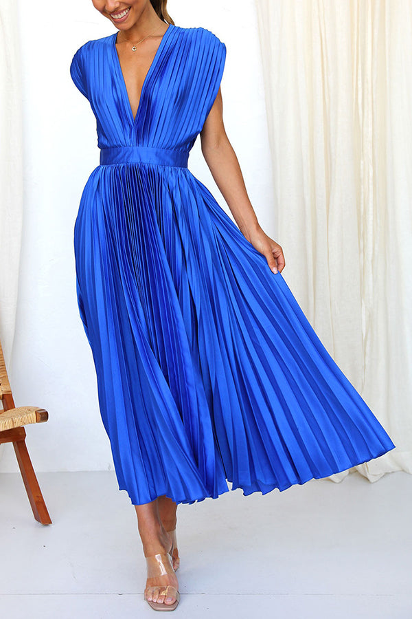 Hello Gorgeous Satin Pleated Party Midi Dress