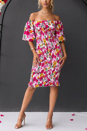 Midnight Beauty Floral Smocked Midi Party Dress