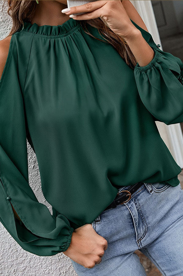 Everything and More Pleated Cold Shoulder Top