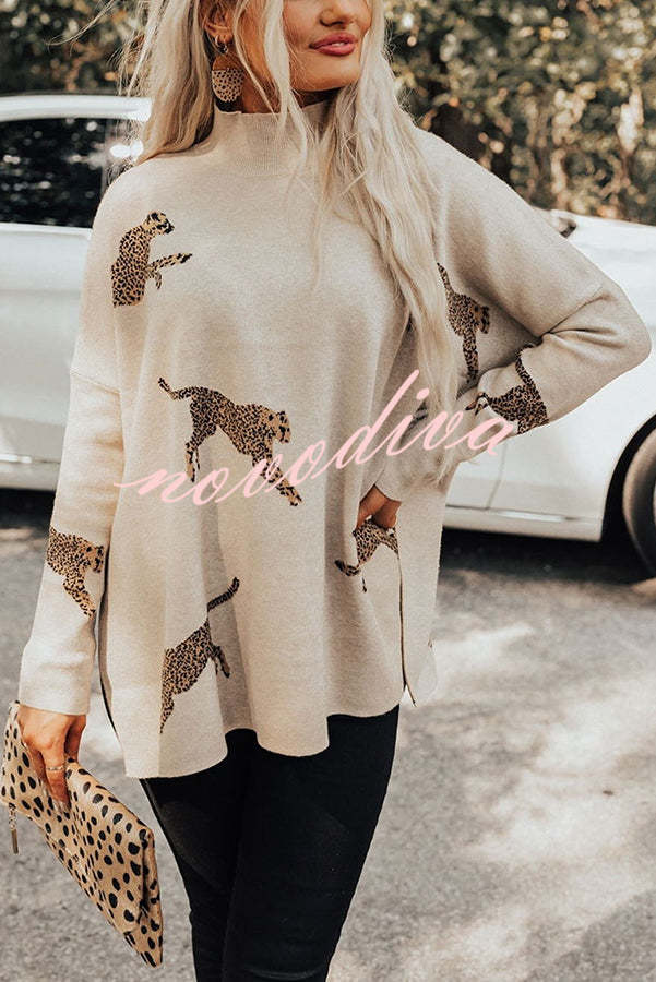 Cozy and Kind Leopard Slit Relaxed Sweatshirt