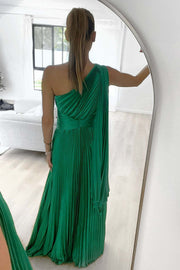 Keira One Shoulder Pleated Satin Party Maxi Dress