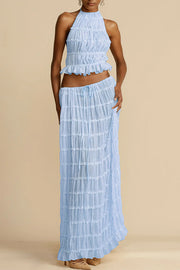 Versatility and Vintage Charm Pleated Drawstring Waist Tiered Maxi Skirt