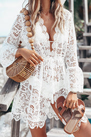 Chic Sunshine Shell Crochet Lace Cover-up Dress