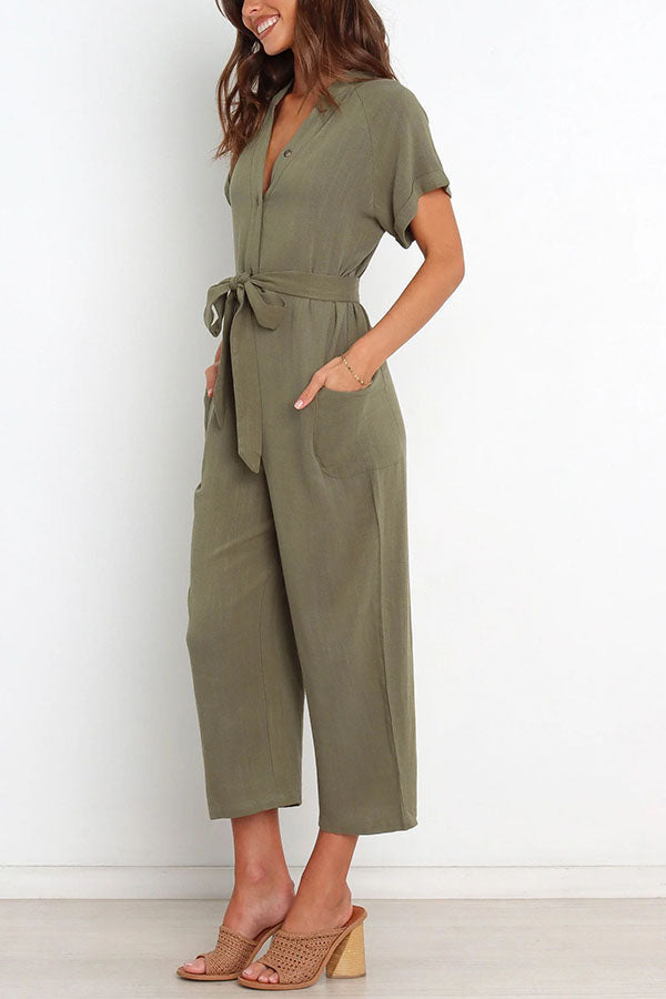 Something about Her Pocketed Button Straight Leg Jumpsuit