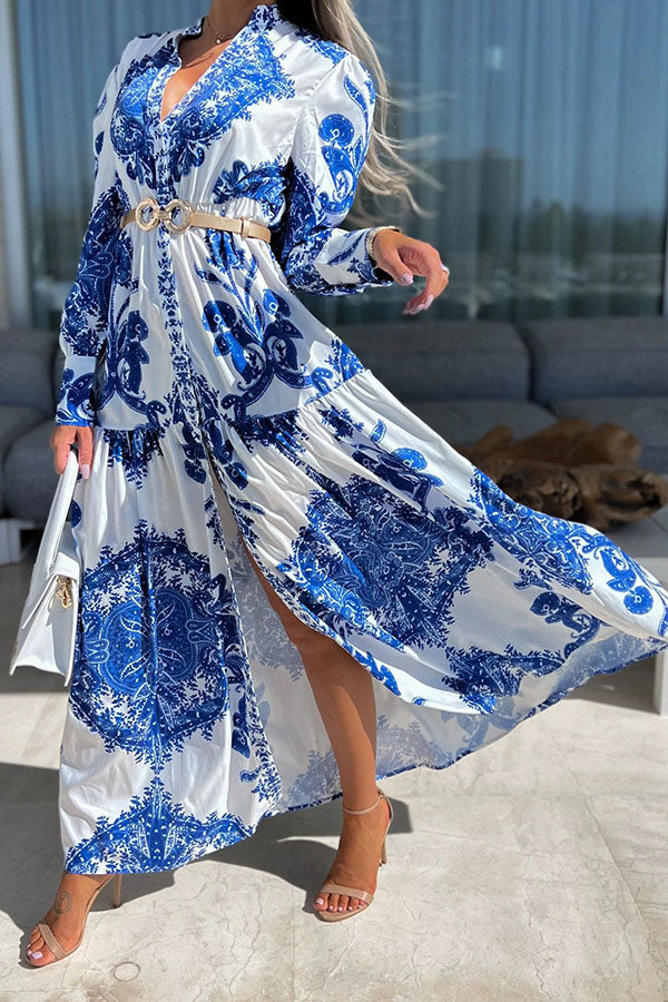 Sunshine on The Horizon Baroque Print Maxi Dress