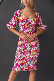 Midnight Beauty Floral Smocked Midi Party Dress