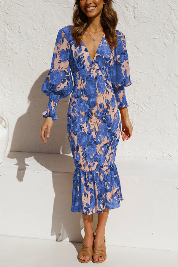 Latisha Floral Smocked Waist Party Midi Dress