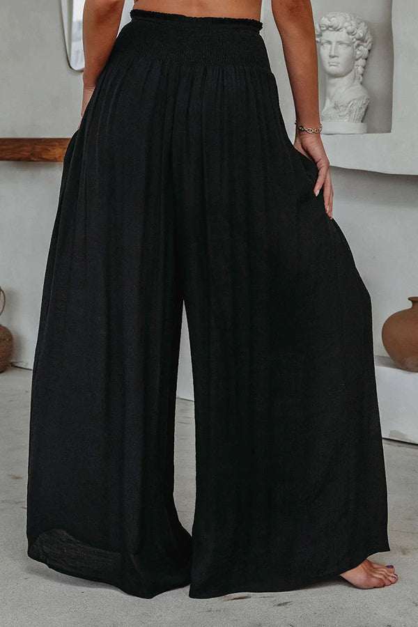 Travel Halfway Smocked Pocketed Wide Leg Pants