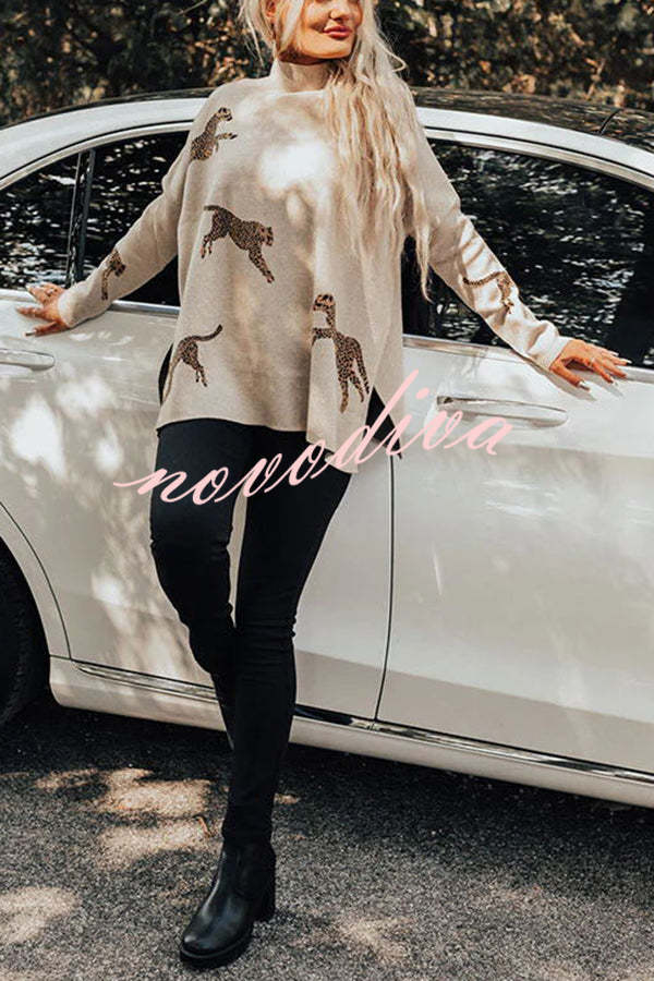 Cozy and Kind Leopard Slit Relaxed Sweatshirt