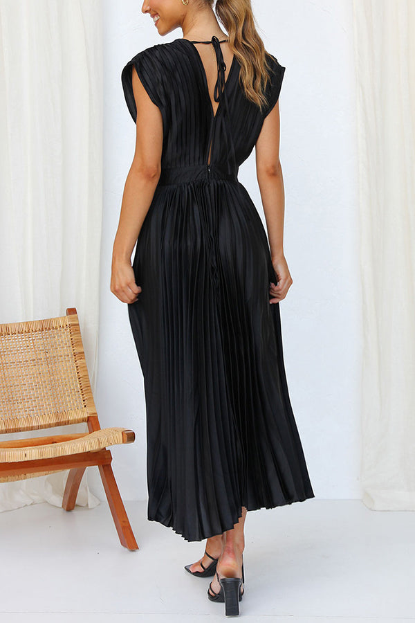 Hello Gorgeous Satin Pleated Party Midi Dress