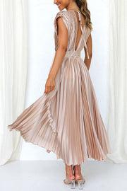 Hello Gorgeous Satin Pleated Party Midi Dress