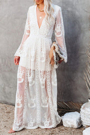 Fairy Air Fluttering V-neck See-through Lace Dress