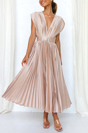 Hello Gorgeous Satin Pleated Party Midi Dress