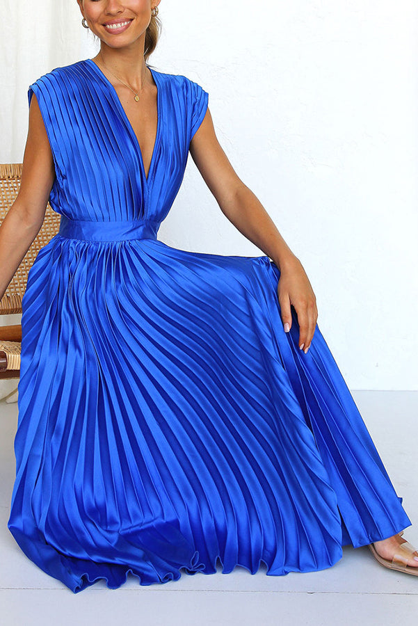 Hello Gorgeous Satin Pleated Party Midi Dress