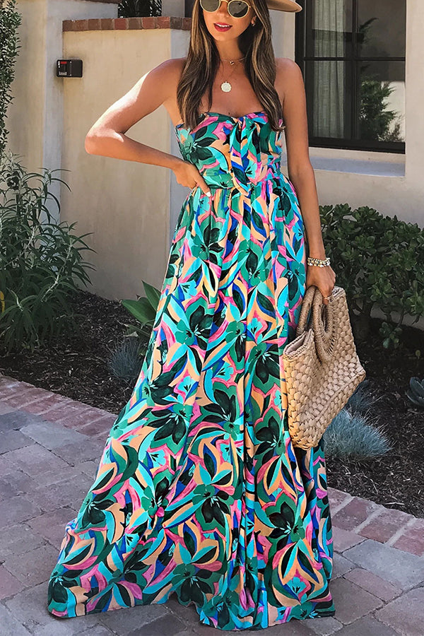 Paradise Calling Tropical Print Off Shoulder Jumpsuit