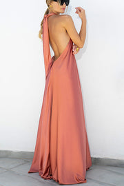 Classy and Fabulous Satin Halter Backless Party/Vocation Maxi Dress