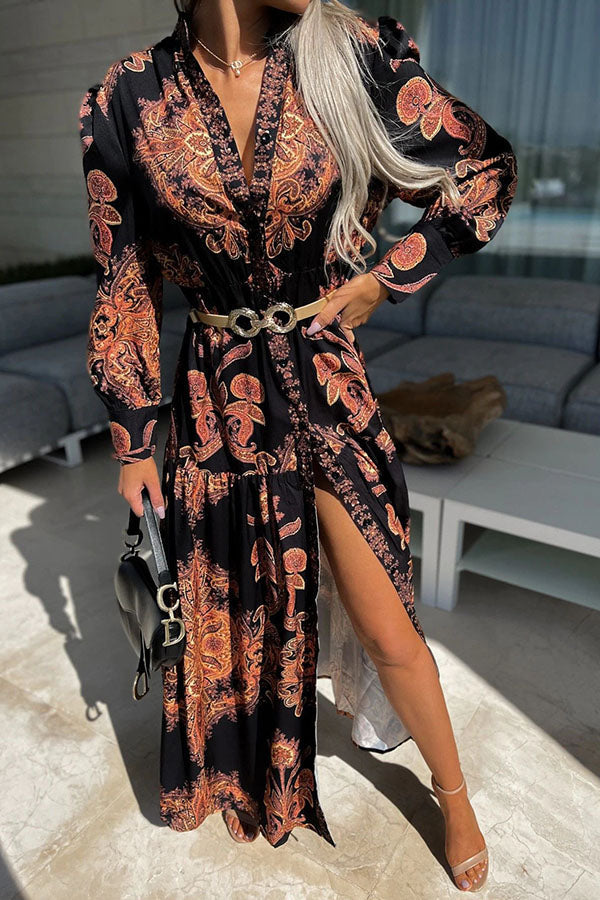 Sunshine on The Horizon Baroque Print Maxi Dress – novodiva