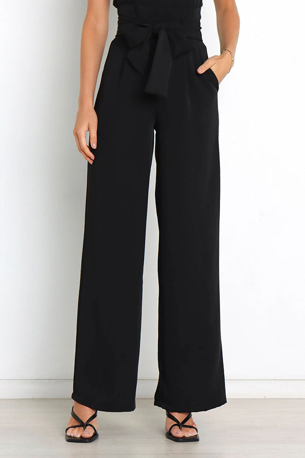 In Vogue Belted Pocketed Wide Leg Pants