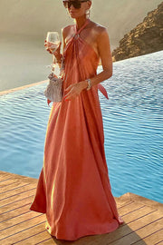 Classy and Fabulous Satin Halter Backless Party/Vocation Maxi Dress