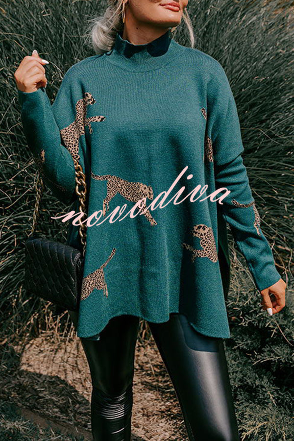 Cozy and Kind Leopard Slit Relaxed Sweatshirt